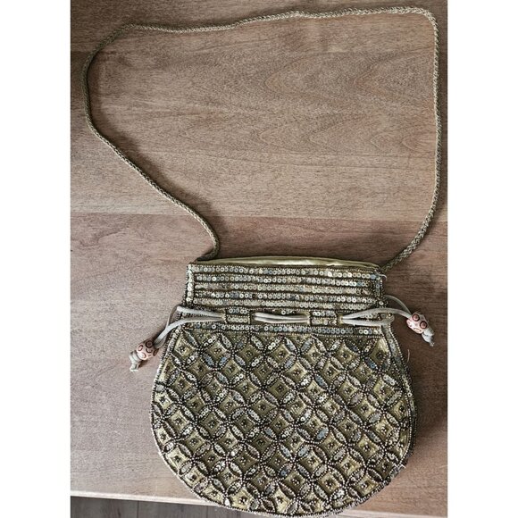 New Potli Batua Gold Sequin Wedding Beaded Embroidery Purse Handbag Crossbody - Picture 4 of 11